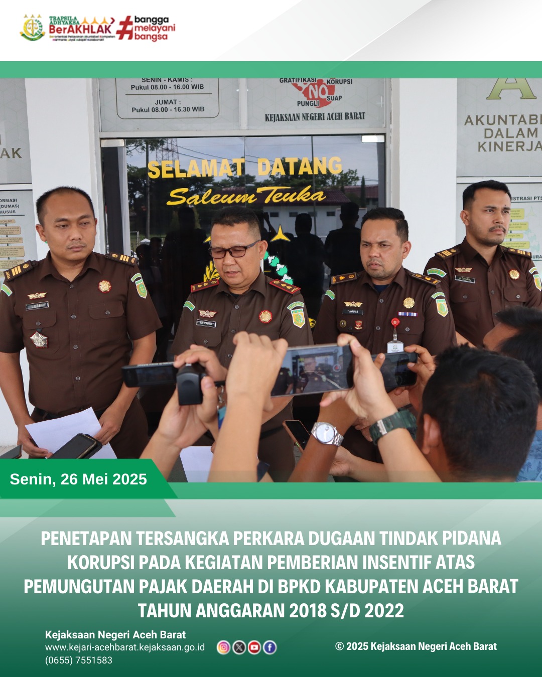 Penetapan Tersangka Perkara TIPIKOR pada Kegiatan Pemberian Insentif Atas Pemungutan Pajak Daerah di BPKD Kabupaten Aceh Barat